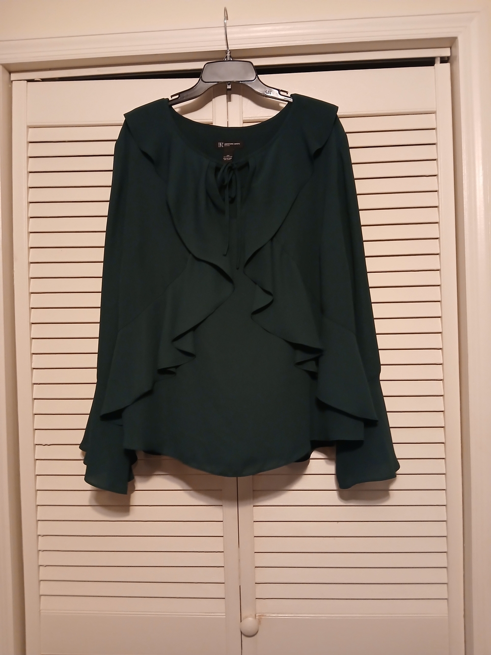 Inc International Concepts Women's Dark Green Ruffle Front Blouse